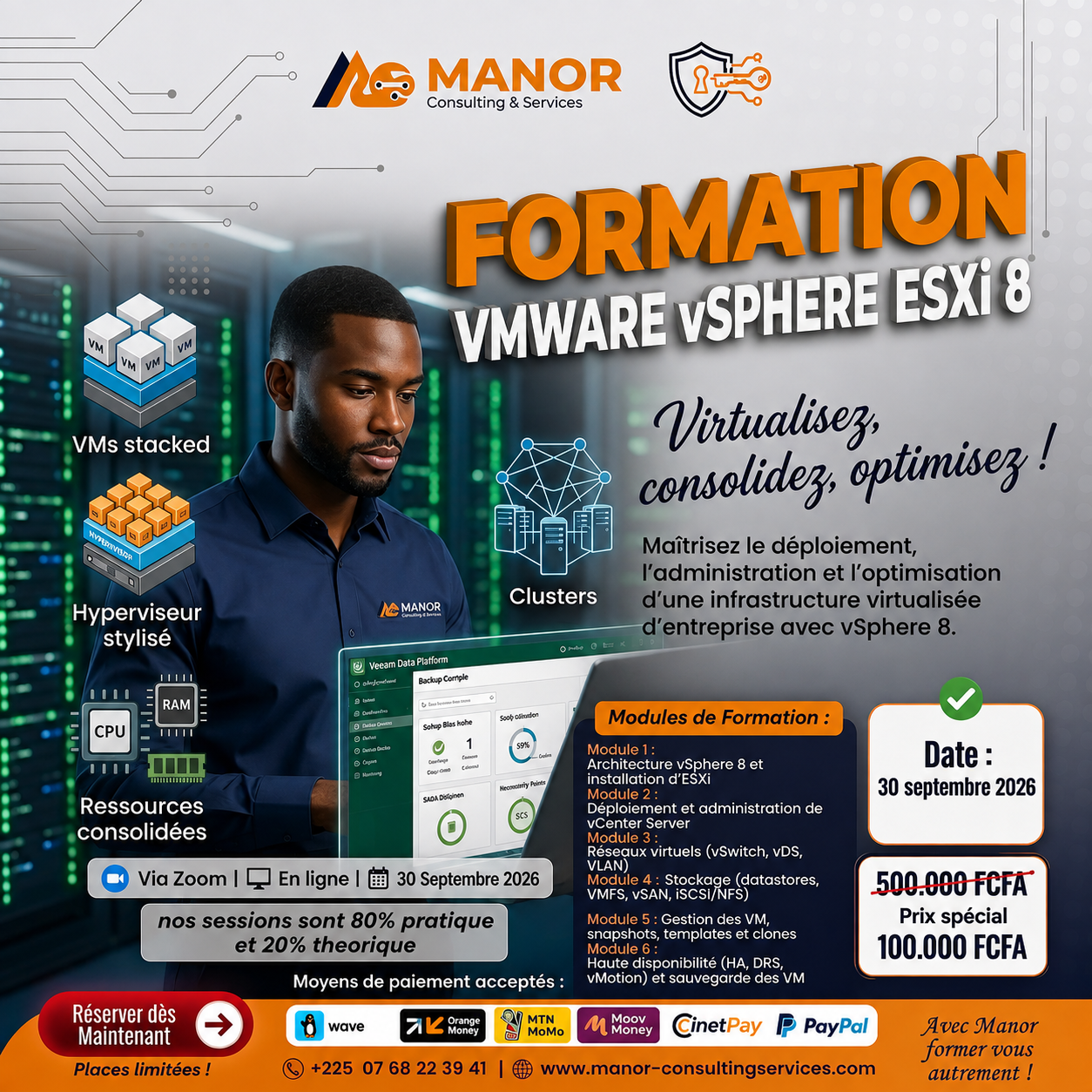 Formation VMware vSphere ESXi 8 virtualisation entreprise Abidjan - Manor Consulting septembre 2026